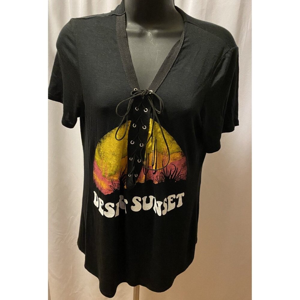 Atticute Laced Front Top Blouse T Shirt Women S Small Desert Sunset Graphic NWT